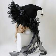 1pc Retro Witch Hat Costume Accessory, Polyester Fiber Witch Hat For Party Role Play, Mask Hat Holiday Decoration, Elegant Headwear Halloween