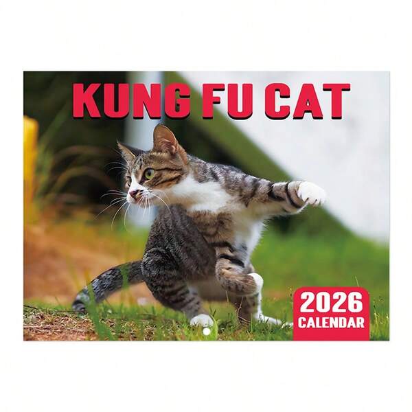 1 Pc 2026 Kung Fu Cats Themed Calendar, Each Page Showcases Abundant Images Of Cats Performing Kung Fu, Gift For Cat Lovers!