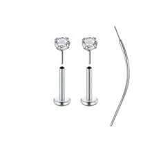 3件套无螺纹鼻钉，镶嵌立方氧化锆，男女通用，不锈钢材质，唇钉，扁平按压式耳环，立方氧化锆鼻环，适用于鼻部、耳垂、耳软骨穿孔，低致敏性，20G，附赠锥形工具 - 銀色 - 查看 50