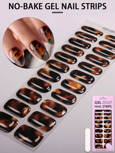 22pcs Hayley No-UV Gel Nail Stickers, Autumn Tortoiseshell Ombre Design Self-Adhesive Gel Nail Stickers, Easy To Apply And Remove, No UV Damage, Suitable For Women DIY Nail Art Nails