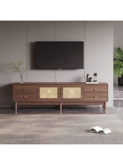 Low TV Cabinet Multiple Storage Functions, Wood ed Particleboard, Open Space Ladder Compartments, Accommodates Up To 70 Inch TVs, 173 38 48 Cm