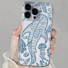 Funda de teléfono a prueba de golpes Funda de teléfono: Funda Transparente - Cubierta de Teléfono de TPU Suave de Lujo a Prueba de Golpes Compatible con iPhone 17, 16, 15, 14, 13, 12, 11 Pro Max, 16, 15, 14 Plus, 13, 12, X, XS Max, XR, 8, 7 Plus Aventura Submarina de Tiburón Ballena Protección contra Caídas - 1 pieza - Ver 2
