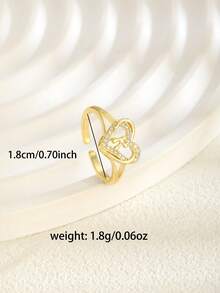 1 件精美镶嵌锆石心形内置字母开口戒指，适合女孩节日礼物旅行装珠宝配饰