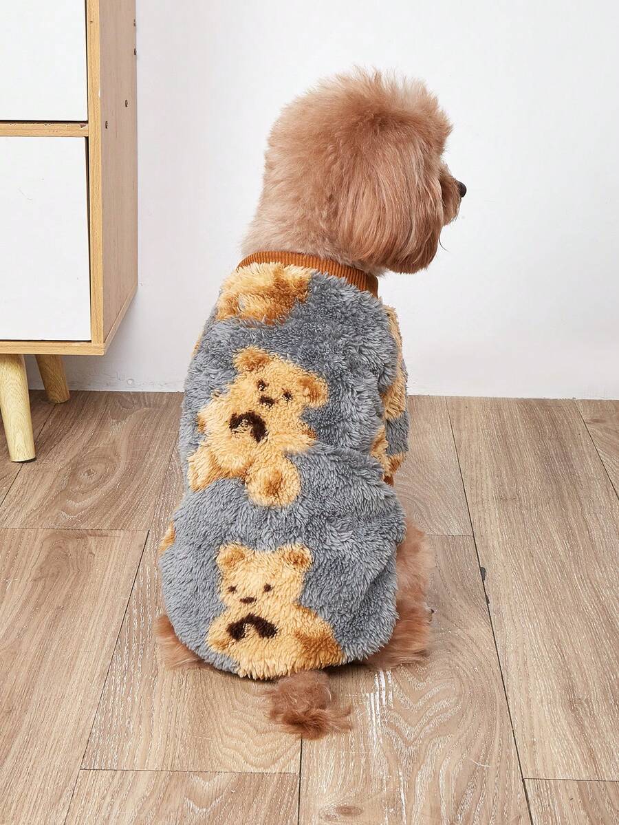 1件宠物卫衣，卡通熊图案，保暖毛绒宠物服装，适合猫狗，秋冬季 - 彩色 - 查看 1