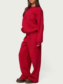 Womens Wide Leg Sweatpants Elastic Waist High Rise Baggy Pants With Pockets Solid Color Loose Fall Barrel Casual Lounge Athletic Pants Comfy Cute Y2k Joggers Teen Girl - Đỏ - Xem 4