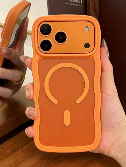 1 pieza Funda de teléfono magnética mate y semi-transparente con marco 3D ondulado y bonito compatible con iPhone 17 Pro Max 17 Pro, carga inalámbrica, cubierta trasera suave