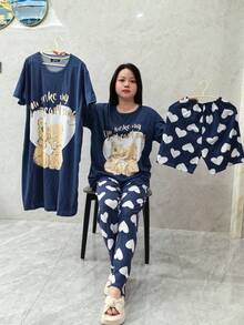 Conjunto de pijama de 4 piezas para mujer Conjunto de pijama de 4 piezas para mujer - Azul - Ver 4