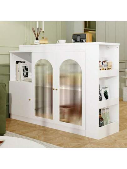 360° Rotating Bar Tafel (Main Body 120 40 97 Cm), Moderne Wit Dining Furniture, Multifunctional Storage Cabinet Glass Door view 3