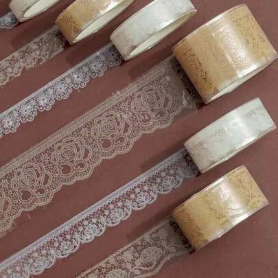 6 Rolls Lace Pattern PET Adhesive Tapes, Floral Decorative Tape Set, Transparent Sticky Masking Tapes, Suitable For DIY Crafts, Scrapbooking, Gift Wrapping, Journals, And More