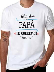 Feliz Día del Padre, te queremos mucho - Camiseta divertida de manga corta para hombre - Blanco - Ver 2