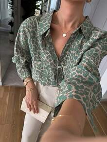Camicia casual con stampa leopardata, taglia comoda, per donne di taglia curvy - Multicolore - Visualizzare 3
