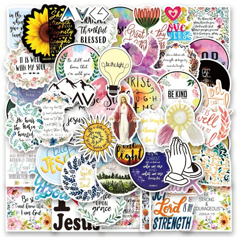 50 件耶稣基督教贴纸，圣经经文信仰贴纸乙烯基美学书籍阅读贴纸美学乙烯基贴纸高品质贴纸贴花剪贴簿、日记、笔记本电脑、保险杠、滑板、水瓶、电脑、手机贴纸可以为您的生活带来很多乐趣，是送给成人的完美礼物 - 彩色 - 查看 1