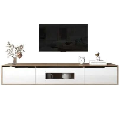 High-Gloss TV Stand, TV Cabinet Storage Unit With 3 Doors, Wall-Mounted/Floor-Standing, Suitable For 50-Inch TVs, White/180 X 35 X 30 Cm
