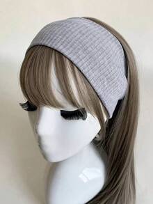 1pc Simple Knitted Headband, College Style Street Fashion Sports Hair Band, Stretchable Comfortable Turban Sweatband In Grey Black White, Unisex All Season Hair Accessory For Daily Workout Vacation Outfits - Xám - Xem 2
