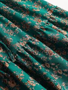 女士中长连衣裙，休闲夏季度假装，飘逸长裙 - 墨綠色 - 查看 6