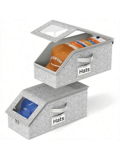 1 件超大棒球帽收纳盒 - 防尘棒球帽收纳盒，可折叠帽盒收纳盒，带透明窗口，可容纳 12-24 顶帽子，适合衣柜或旅行
