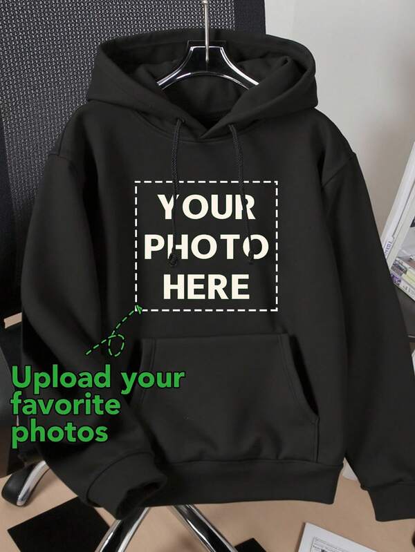 Customized Graphic Plus Size Men's Hoodie Sweatshirt For Autumn/Winter, Upload Your Personal Photo/Logo/Poster/Family Photo/Company Team Photo For Customization, Suitable For Christmas, Birthday, Valentine's Day, Father's Day, Party, Anniversary
