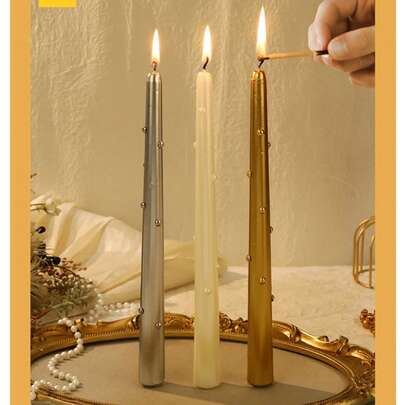 Euro-Style Long Taper Candles, Electroplated Colorful Pearl - Smokeless For Wedding Christmas Decor, Photography, Parties, Hotel Cafe Ambiance