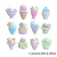 10/30/50 件可爱粉彩冰淇淋系列树脂配件 - 可爱兔子和纸杯蛋糕装饰，平底无孔 DIY 用品，适用于手机壳、发夹、珠宝制作（淡粉色、天蓝色、薄荷绿），卡哇伊风格轻量级工艺品，手工爱好必备，颜色随机 - 冰淇淋系列款式E - 查看 9