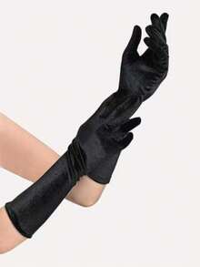 1 Pair Women's Black Velvet Sexy Gloves For Evening Party - Black Mid-length - View 2
