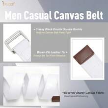 JASGOOD Men Canvas Double Ring Belt Plus Size Men Cloth Casual Belt For Jeans Pants{"Color_name":"SolidWhite","Size_name":"FitsWaistSize28\"-32\""} - 多色9 - 查看 5