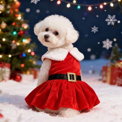 1 pieza Ropa de invierno para mascotas Vestido clásico de Santa Claus para perro Vestido navideño de Año Nuevo