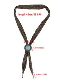 1pc Luxury Leopard Print Silk Scarf Bolo Tie Turquoise Alloy Pendant Adjustable Necklace