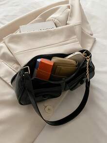 Nuevo bolso de mano de moda con decoración de bolsillo doble, adecuado para fiestas, salidas, vacaciones, compras y uso diario, puede almacenar monedas, teléfonos, también adecuado como bolso de trabajo para oficinistas, estudiantes universitarios y trabajadores de oficina, elegante bolso de señora