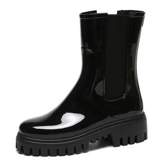 Women's Rubber Boots, Waterproof, Mid-Heel, Boat Shoe Style, Anti-Slip, Rain Boots, Comfortable, Chelsea Boots, Gardening Shoes, Outdoor Sports