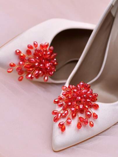 1pc Red Rhinestone Women's High-Heeled Shoe Buckle, Wedding Shoe Flat Shoe Decoration, Detachable Shoe Clip Shoe Flower For Wedding Parties And Banquets, Shoe DIY Decoration, Shoe Matching, Date Gift, Souvenir