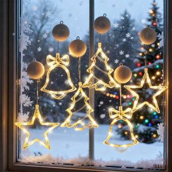 1PC Window Decor Suction Cup LED Christmas Lights, Battery Operated, String Lights, Christmas Decorations, Curtain Lights, Party Packs, New Year, Event Party Supplies(Batteries Not Included), Window Decorations, Holiday Decorations, LED Decorative Light, Living Room, Display Window, Christmas Tree Decoration Lights, Window Suction Cup Light, Creative Hanging Lamp