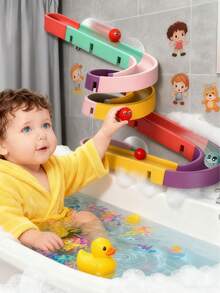 儿童、DIY、组装轨道、滚轴滑梯、婴儿洗澡玩具、旋转音乐、浴室、戏水玩具、可爱小鸭、洗澡玩具