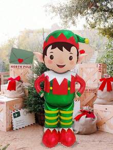 1pc 61-Inch Christmas Elf Foil Balloon - Self-Sealing Red & Green Elf Design With Striped Pants, Pointed Ears And Hat - Indoor/Outdoor Holiday Decor, Suitable For Home, Party, Thanksgiving & Christmas - Includes Inflation Nozzle, No Power Needed, Holiday Home Decor, Vibrant Holiday Balloon, Easy Self-Sealing Balloon, New Year Decor, Valentine's Day Decor - Multicolor - View 2