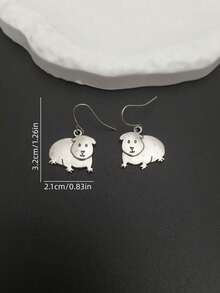 一对复古可爱水豚造型吊坠耳环，适合作为女性休闲首饰礼物 - 銀色 - 查看 4