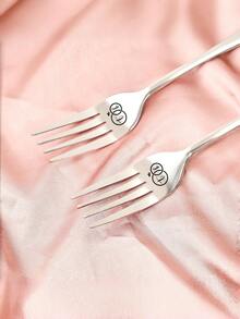 Personalized Laser Engraved Cake Knife And Fork Set - Customized Wedding And Celebration Cake Cutter, Personalized Wedding Gift, Stainless Steel Knife And Fork, Anniversary Knife, Wedding Party Supplies, Gift For Couples, Wedding Keepsake Gift - Multicolor - View 7