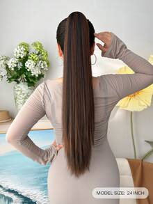Tóc giả buộc đuôi ngựa hình móng vuốt dài 24 inch màu đen với kẹp tóc thẳng màu nâu, kiểu tóc giả tổng hợp tự nhiên, thích hợp cho các bữa tiệc của phụ nữ và sử dụng hàng ngày - Hai tông màu - Xem 3