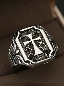 1 件哥特朋克复古十字架雕刻男士戒指，嘻哈个性化戒指，创意装饰戒指，金色，送给男朋友、丈夫的优雅礼物，日常佩戴，多色可选