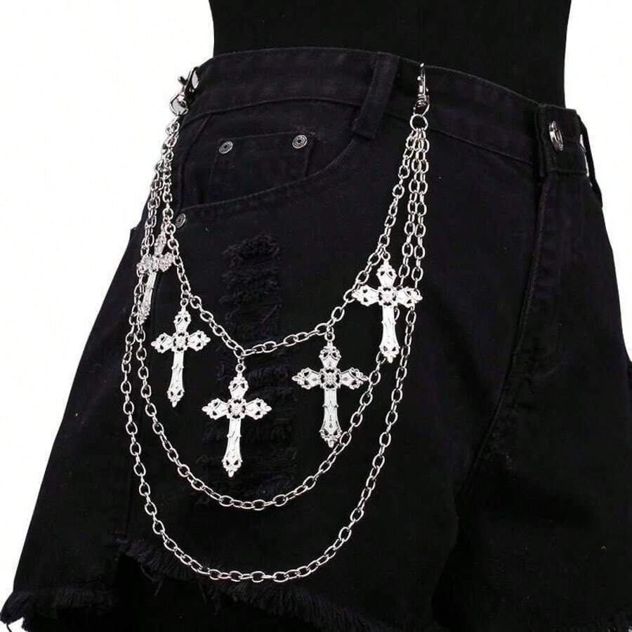Stylish Metal Chain Waist Belt With Dangling Cross Pendant - Body Chains For Women With Fashionable Andy Design, Perfect For Daily Wear, Party, And Special Occasions