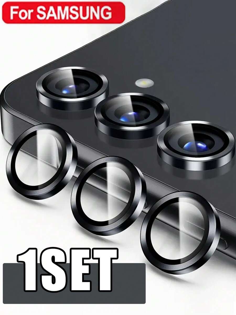 1 Bộ Miếng Dán Bảo Vệ Ống Kính Camera Cho Galaxy A16 A05 A05S A15 A25 A35 A55 A54 A34 A24 A14 S25 Ultra/S25/S24/S23/Ultra FE Plus/S24+/S23+/S25+, Kính Cường Lực 9H Bảo Vệ Màn Hình Camera, Vòng Hợp Kim Nhôm Riêng - màu đen - Xem 1