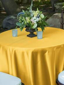 1pc 228cm Olive Green/Burgundy/Gold Round Satin Tablecloth Set, Smooth Fabric Round Table Cover Suitable For Ceremonies, Parties, Weddings, Dining Occasions - Multicolor - View 9