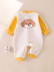 Mono de bebé grueso para otoño/invierno, ropa de bebé niño y niña recién nacidos, mameluco de bebé, diseño lindo de cachorro amarillo, ropa de abrigo gruesa - Amarillo - Ver 2