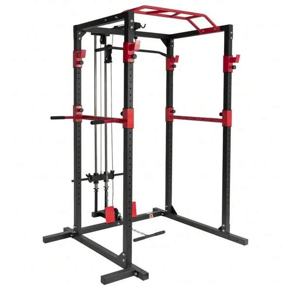 Jaula de entrenamiento ajustable, jaula de fuerza multifuncional, soporte de sentadillas ajustable con polea y cable, y más accesorios de entrenamiento, equipo de fitness multifuncional, equipo de entrenamiento en casa