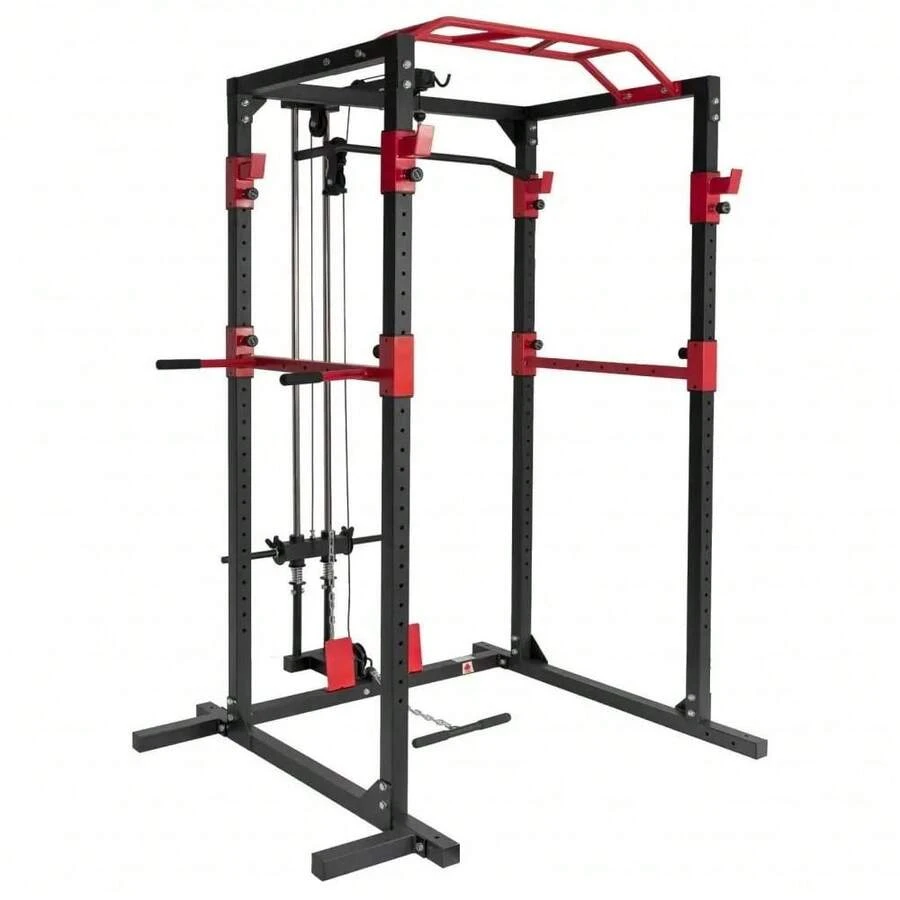Jaula De Training Adjustable, Jaula De Fuerza Multifuncional, Supporte De Sentadillas Adjustable With Polea Y Cable, And More Accesorios De Training, Equipo De Fitness Multifuncional, Equipo De Training En Casa - 紅色 - 查看 1