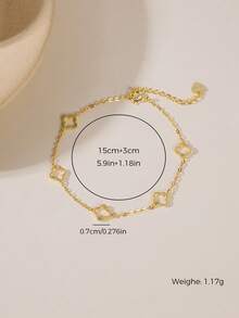 1pc S925 Sterling Silver Gold Classic Five Beaded Hollow Four-Leaf Clover Bracelet, Small, Exquisite, Simple And Hypoallergenic, Classic Sterling Silver Four-Leaf Clover Flower Chain Bracelet Jewelry, High-End Suitable For Women's Daily Wear