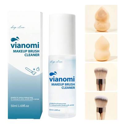 VIANOMI Limpador de pincéis de maquiagem de 50 ml, solução de limpeza de pincéis de maquiagem, limpador de pincéis de maquiagem, esponja de beleza, esponja de pó, xampu de limpeza profunda para pincéis