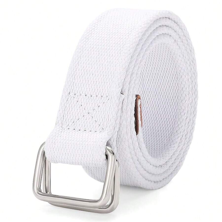 JASGOOD Men Canvas Double Ring Belt Plus Size Men Cloth Casual Belt For Jeans Pants{"Color_name":"SolidWhite","Size_name":"FitsWaistSize28\"-32\""} - 多色9 - 查看 1