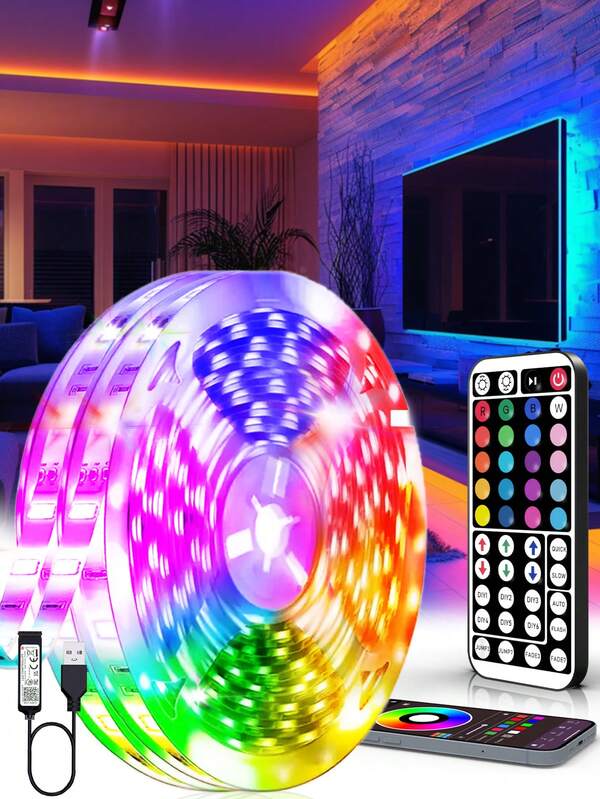 3ft-100ft Led Strip Lights For Room Decor, With 44-Key Remote And App Control, Change Color In Sync With Music, Timing Setting, Adjustable Brightness, Led Lights For Bedroom, Living Room, Game Rooms, Kitchen,TV Backlight, Halloween Party Decor, Christmas Gifts
