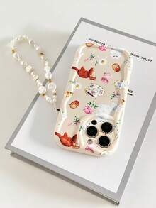 Cream Wavy Edge Glossy Cat Afternoon Tea Painted Shockproof Phone Case With Chain, Compatible With IPhone XR/7/8ne 17/17 Pro/17 Pro Max/17 Aione 16/16 Pro/16 Plus/16 Pro Mhone 15 Pro PhoniPhone 14, Soft Case Compatible With Iphone 11, Cream Wavy Edge Glossy New Painted TPU Shockproof Soft Case, Compatible With Galaxy S24, Galaxy S24+, Galaxy S24 Ultra, Galaxy S22, Galaxy A13 4G, Galaxy A52, A52s 5G, Galaxy A23, Galaxy A35, Galaxy A25, Galaxy A73, Redmi Note 11/11 Lite - Multicolor - View 4