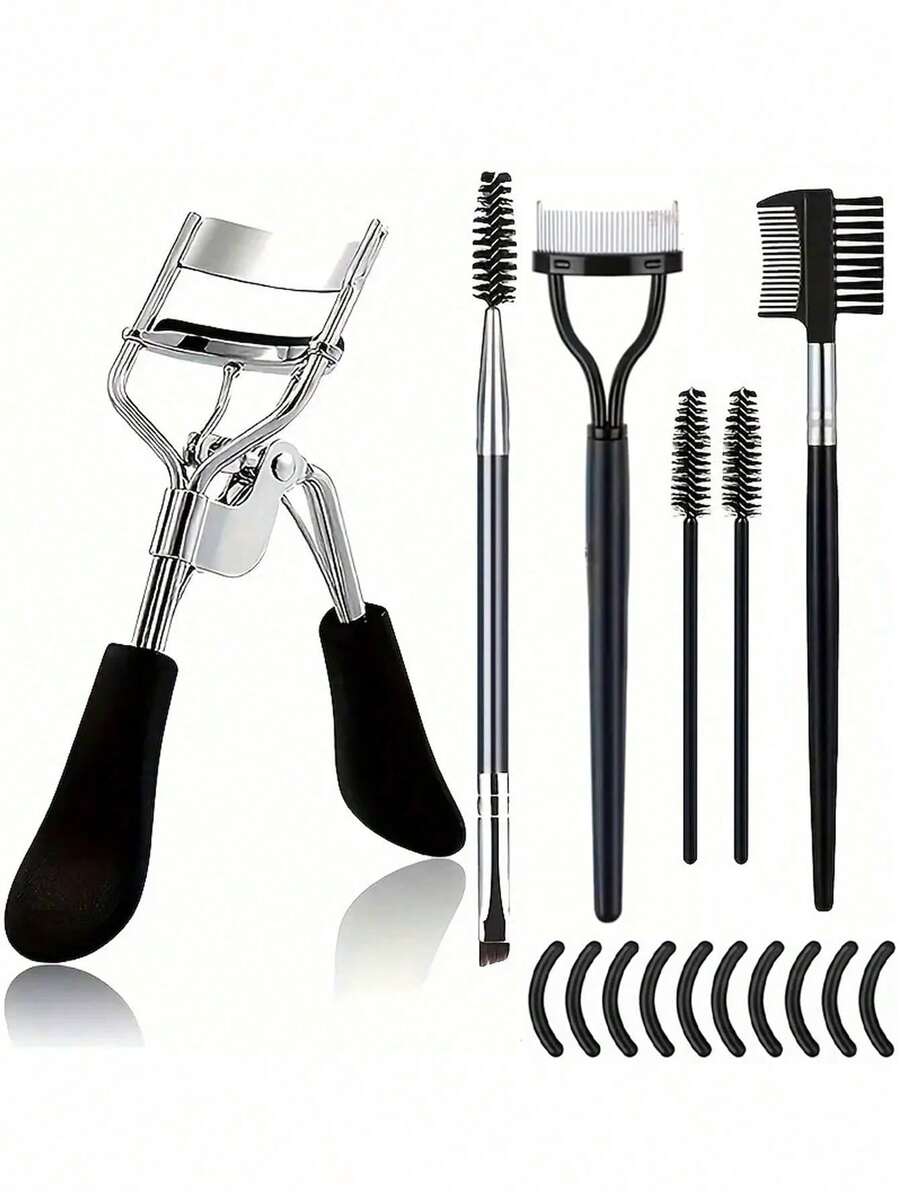 Bộ dụng cụ uốn mi bằng thép không gỉ 16 món, bao gồm 1 dụng cụ uốn mi, 1 lược chải mi, 2 con lăn uốn mi, 1 cọ kẻ lông mày hai đầu vát, 1 cọ kẻ lông mày và 10 miếng đệm silicon thay thế. Dùng cho mi và lông mày, trang điểm, giá rẻ, trang trí phòng, bàn trang điểm, du lịch, phòng ngủ, phụ kiện trang điểm, dụng cụ uốn mi, giá rẻ, quà tặng Giáng sinh, dụng cụ trang điểm, đồ dùng giá rẻ, quà tặng, quà tặng cho phụ nữ, quà Giáng sinh, quà tặng khuyến mãi, du lịch, đồ dùng giá rẻ, đồ dùng cần thiết khi đi du lịch. - màu đen - Xem 1