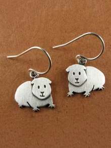 一对复古可爱水豚造型吊坠耳环，适合作为女性休闲首饰礼物 - 銀色 - 查看 1